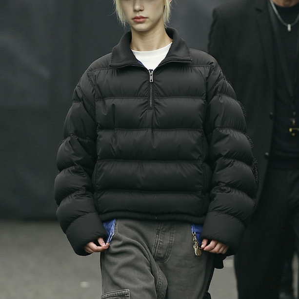 HAHAHA黑色高领半拉链大排骨保暖长袖羽绒服990559