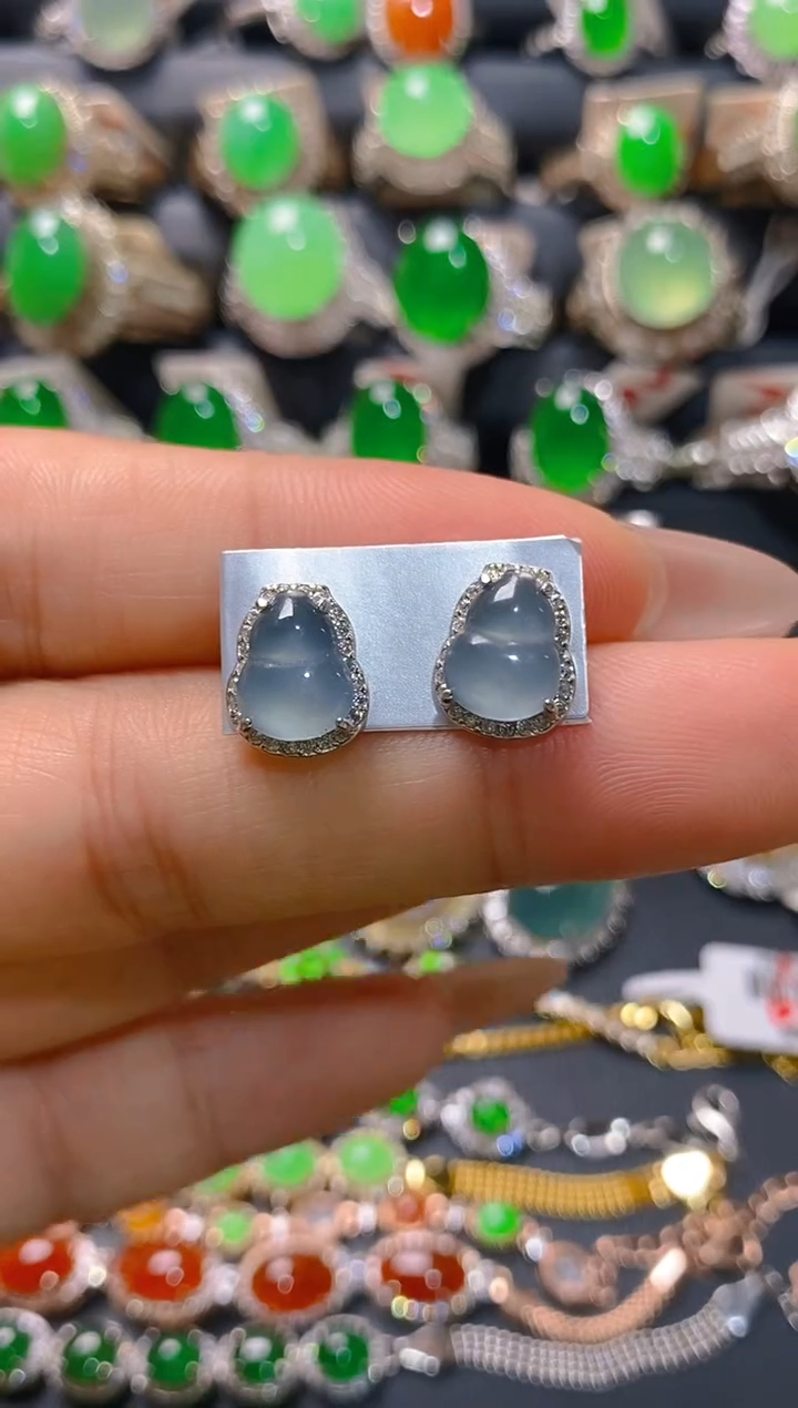 【闪购商品】翡翠耳饰银S925镶嵌天然A货翡翠1