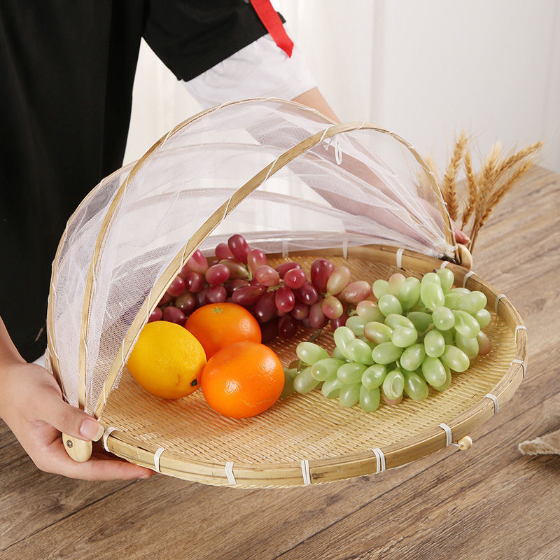 手工竹编纱网农家簸箕收纳晾晒防蝇筛子42cm