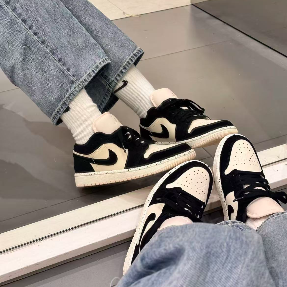 双旦礼NIKE耐克女子奥利奥奶茶粉新款aj1low篮球鞋板鞋DC0774-003