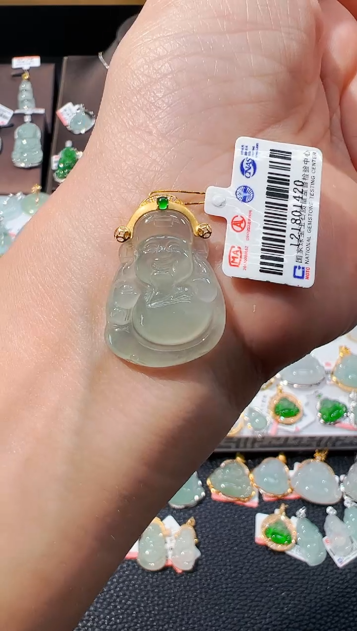 吊坠(不含链)18K金镶嵌翡翠财神爷吊坠1420
