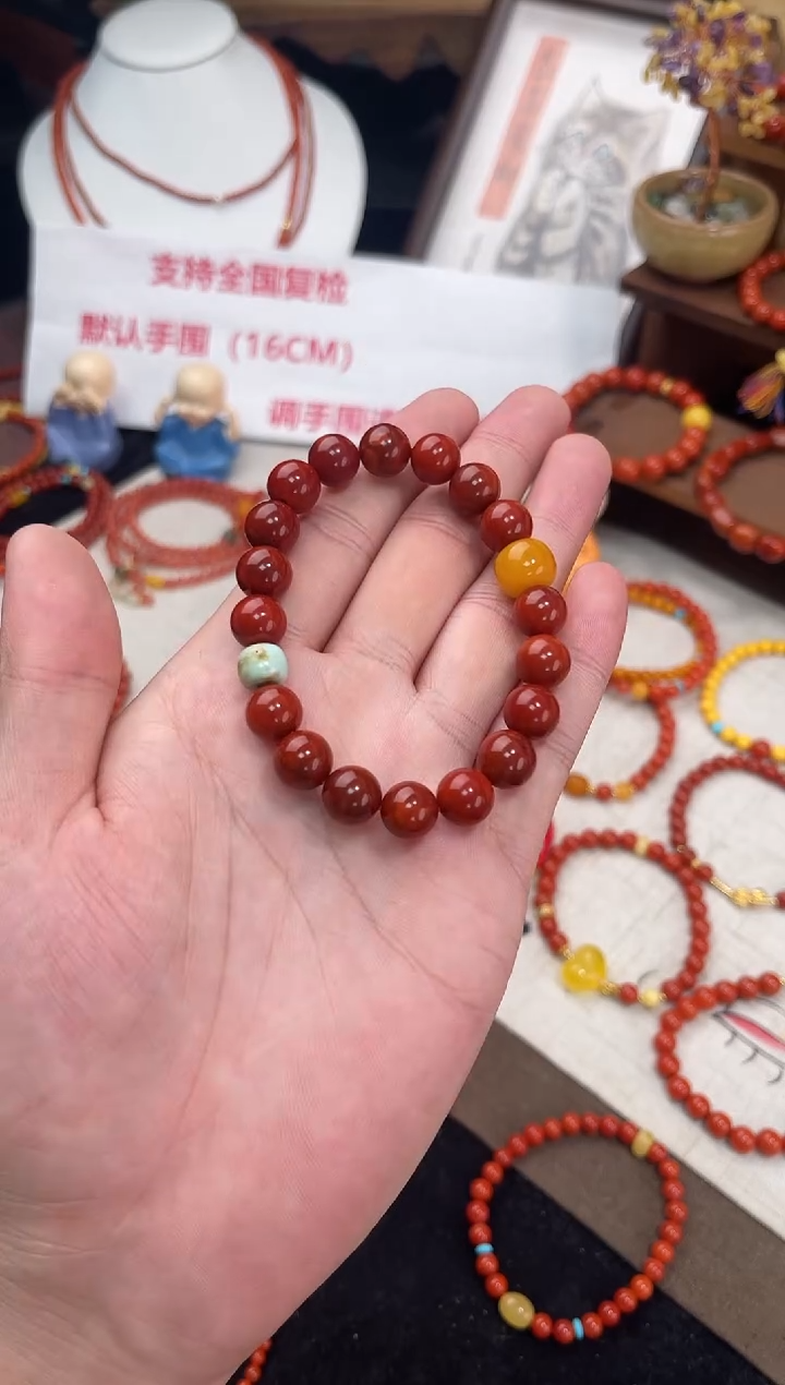 未镶嵌手串南红玛瑙牛血红单圈蜜蜡手串QF-A488（多样性发一）