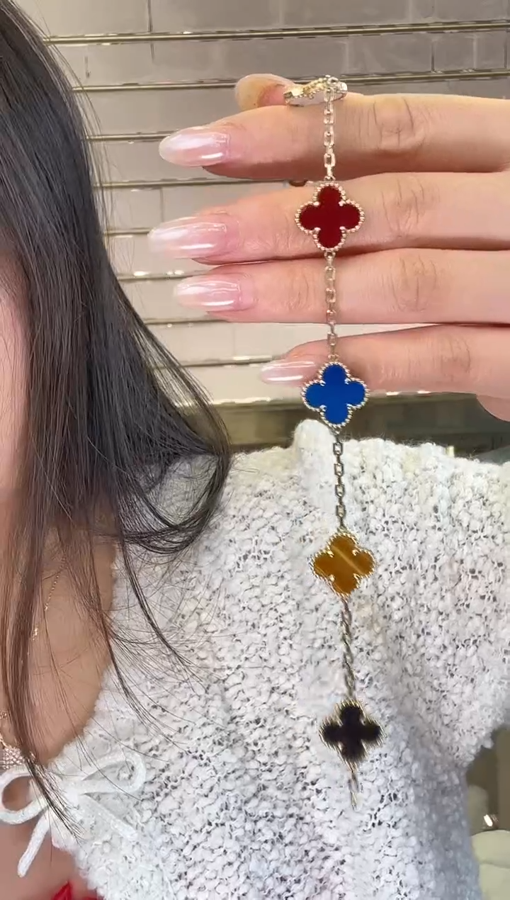 18K金镶嵌手链玛瑙/玉髓彩五花手链