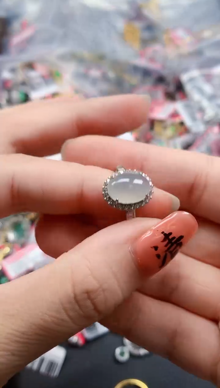 银S925镶嵌戒指翡翠天然A货缅甸翡翠