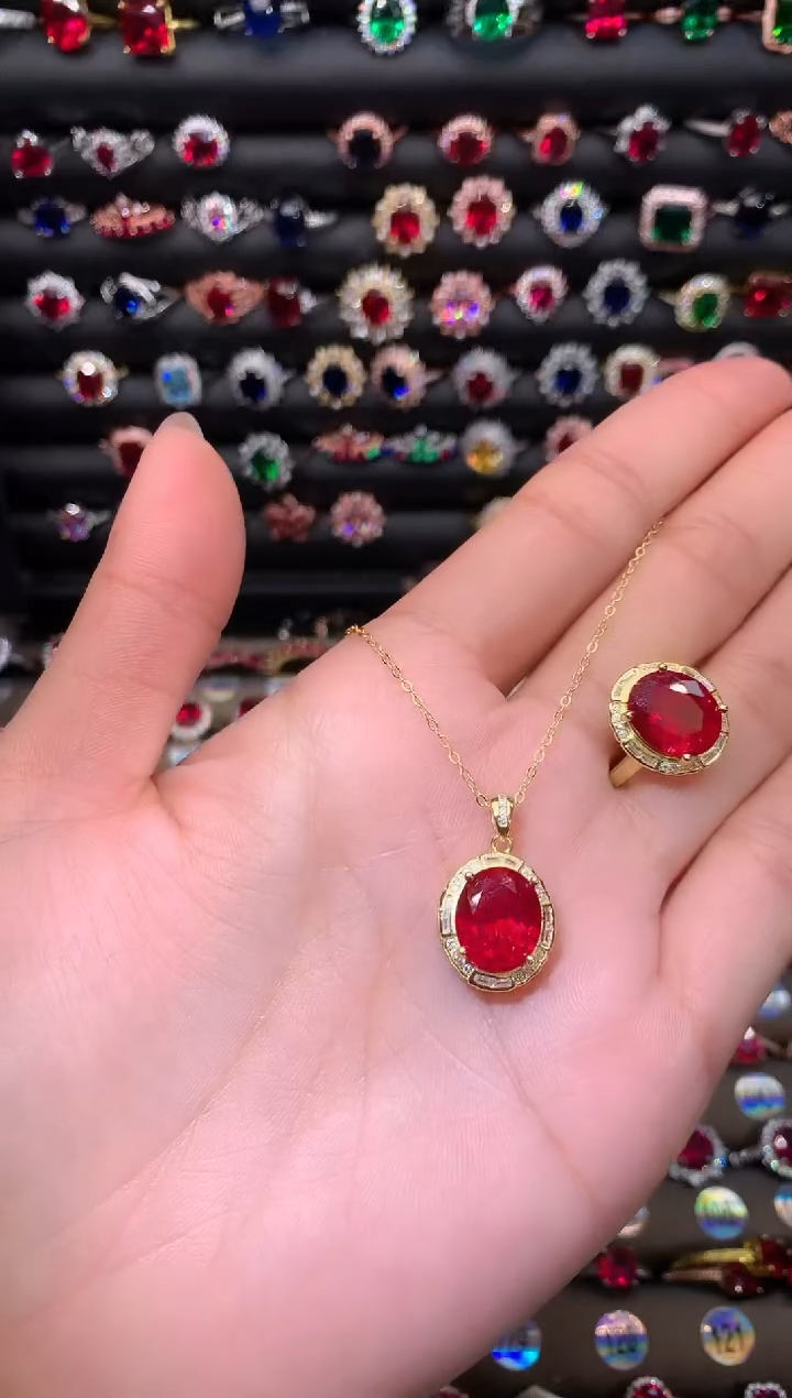 【闪购商品】红宝石颈饰银S925镶嵌1012金