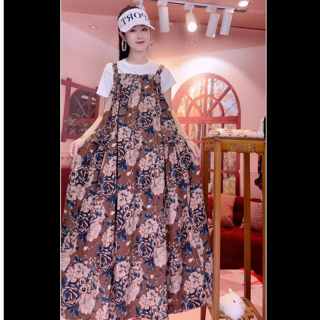 咖底玫瑰大衫连衣裙唐汉布衣新款