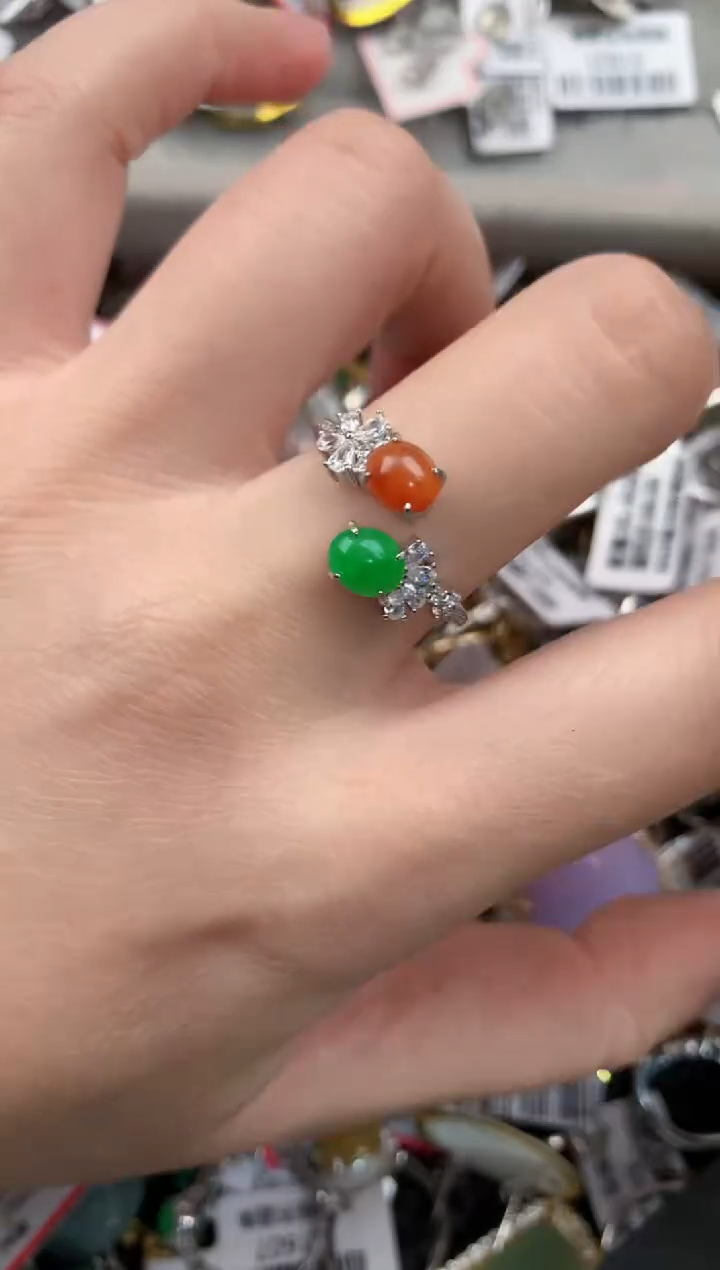 银S925镶嵌戒指翡翠66---6