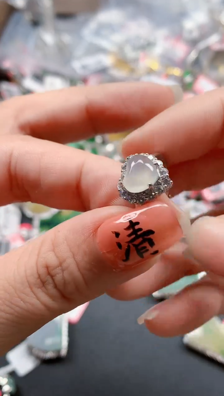 银S925镶嵌戒指翡翠天然A货缅甸翡翠