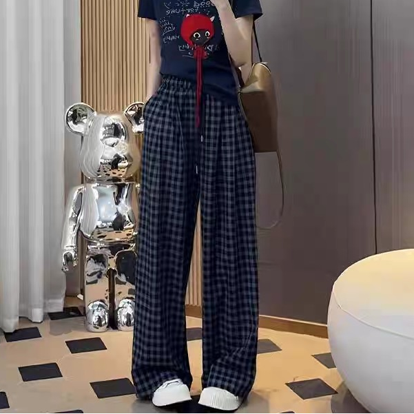 2025秋季新款慵懒复古格子裤女士时尚高腰显瘦垂感百搭休闲直筒裤