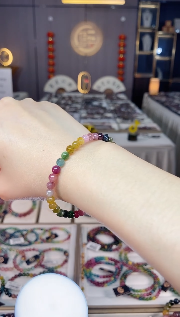 未镶嵌老矿碧玺色标彩虹单圈手串5mm+碧玺dan多样性发货一条