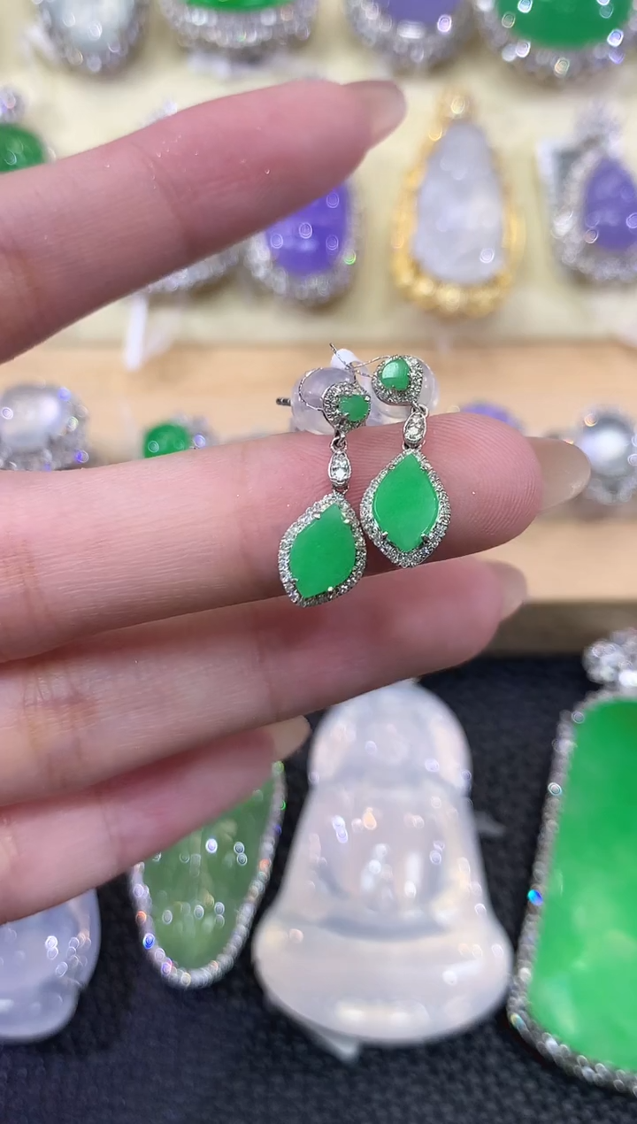 翡翠18K金镶嵌耳饰夏日珠宝B19