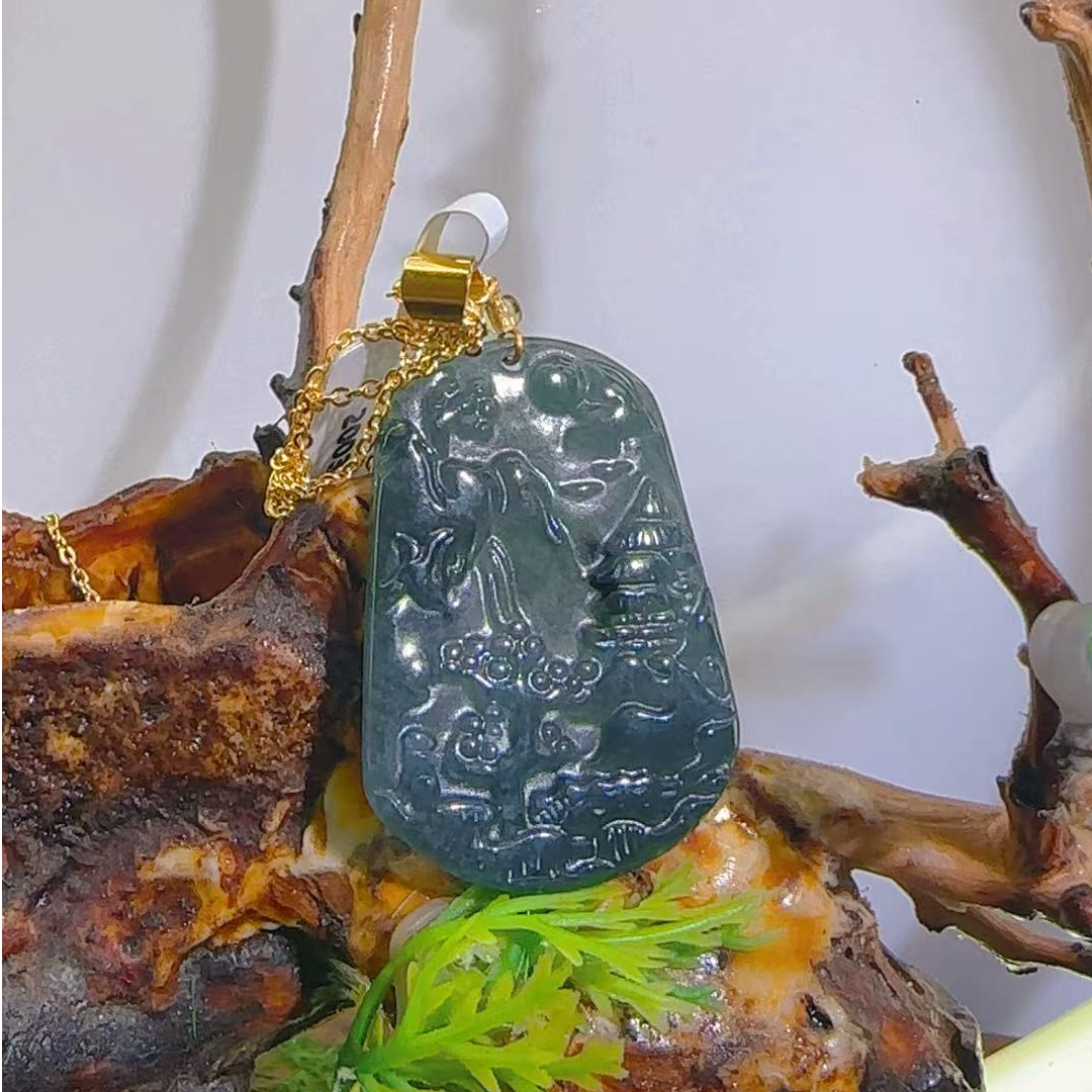 翡翠A货时尚山水牌配链子GS-20038