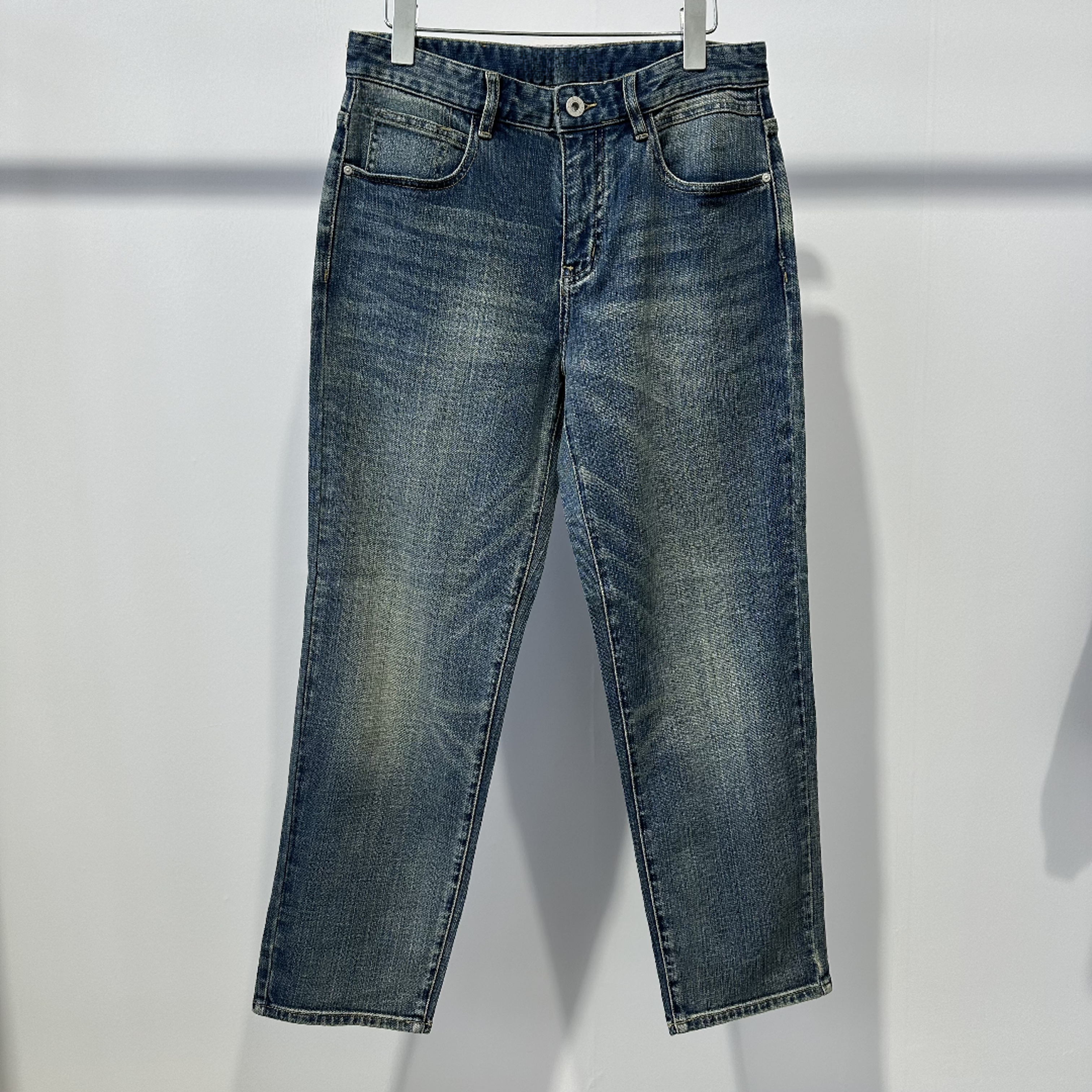 M-32 秋季男款蓝色水洗做旧休闲风显瘦百搭直筒牛仔裤 F3136