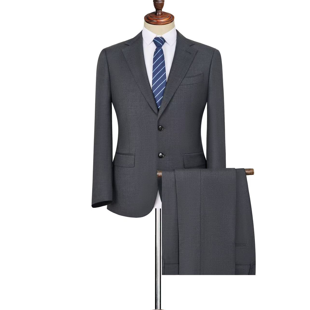 深灰色高端定制款100%澳大利亚羊毛西服男西服两件套商务男士新郎