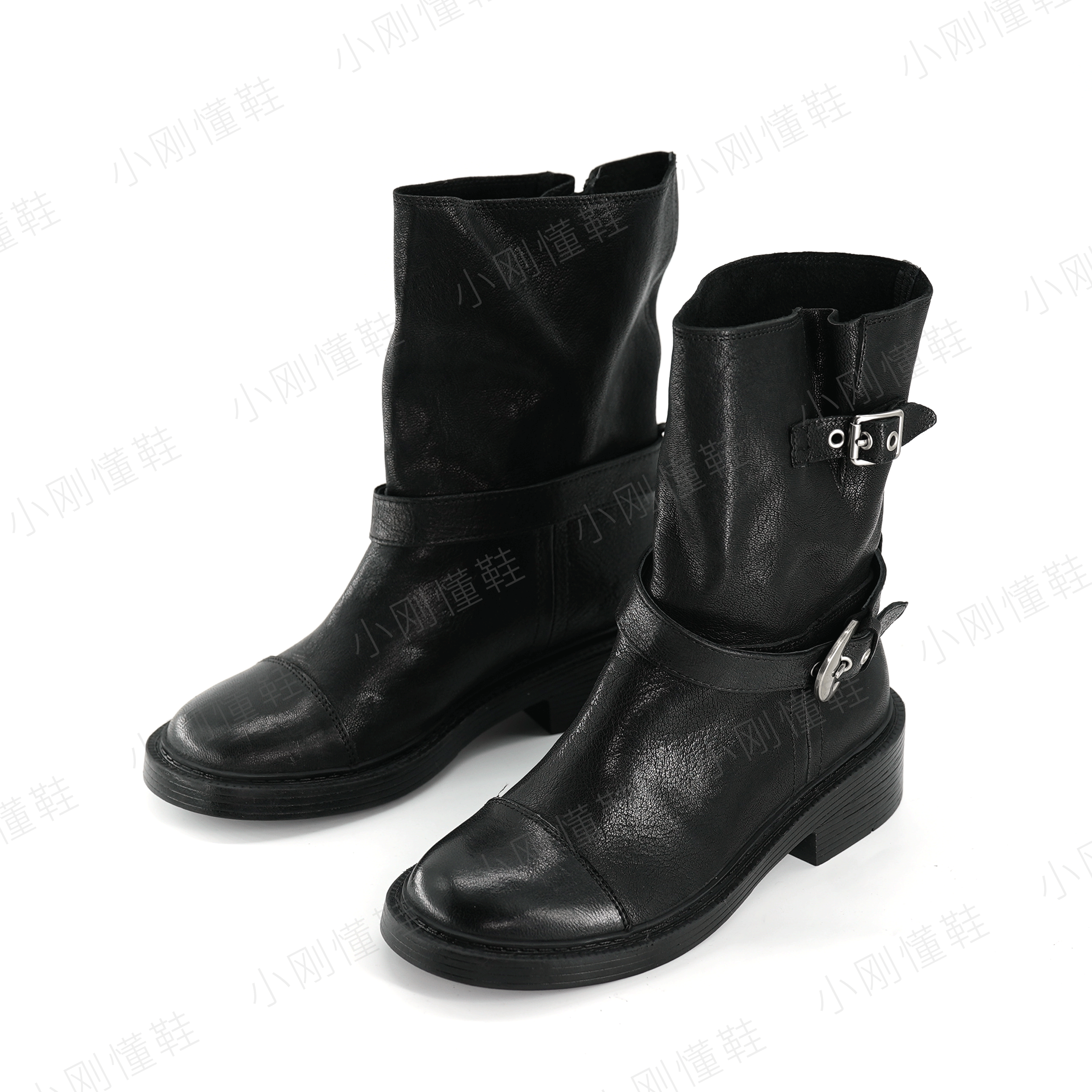 【小刚懂鞋】厚底粗跟骑士靴女2025新款秋季英伦风真皮短靴 T370-2