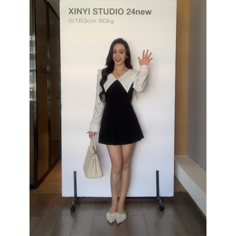 XINYI【显瘦一绝】春季大翻领衬衫女+短裤气质两件套女X625C00317