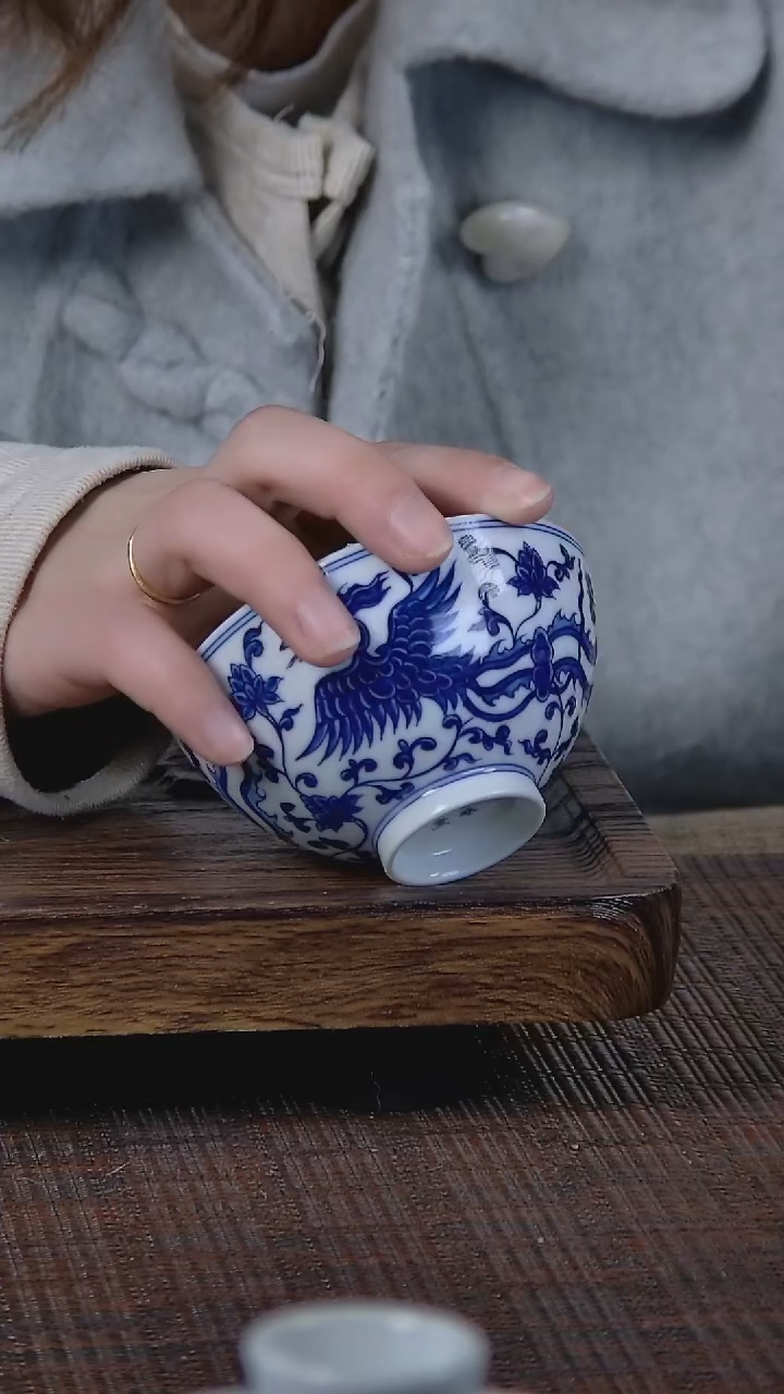 【闪购商品】折葵非器手工手绘缠枝双凤鸡心杯