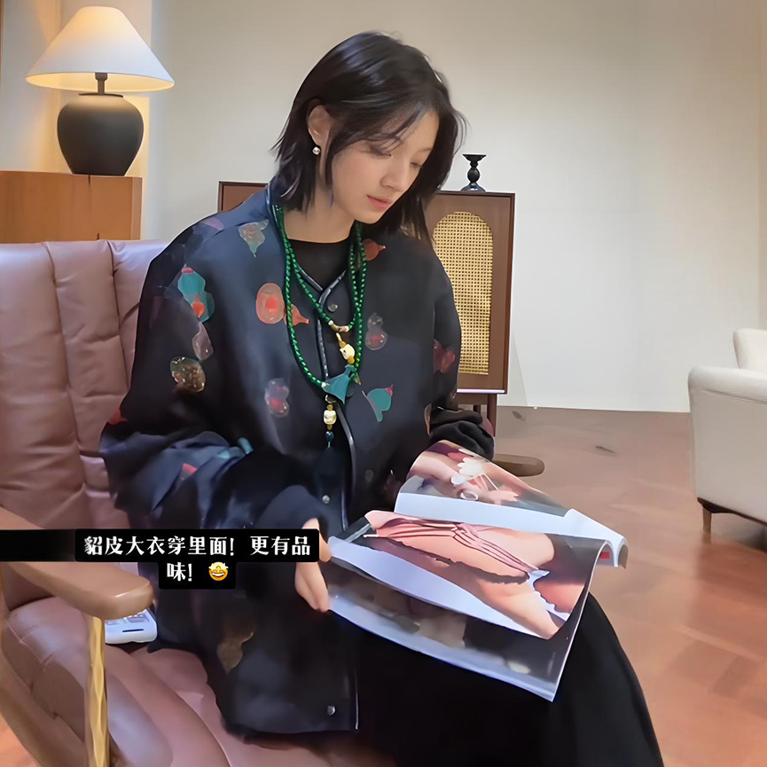 貂皮大衣两面穿香云纱水貂毛两年穿 高档国风圆领短款皮草女25027