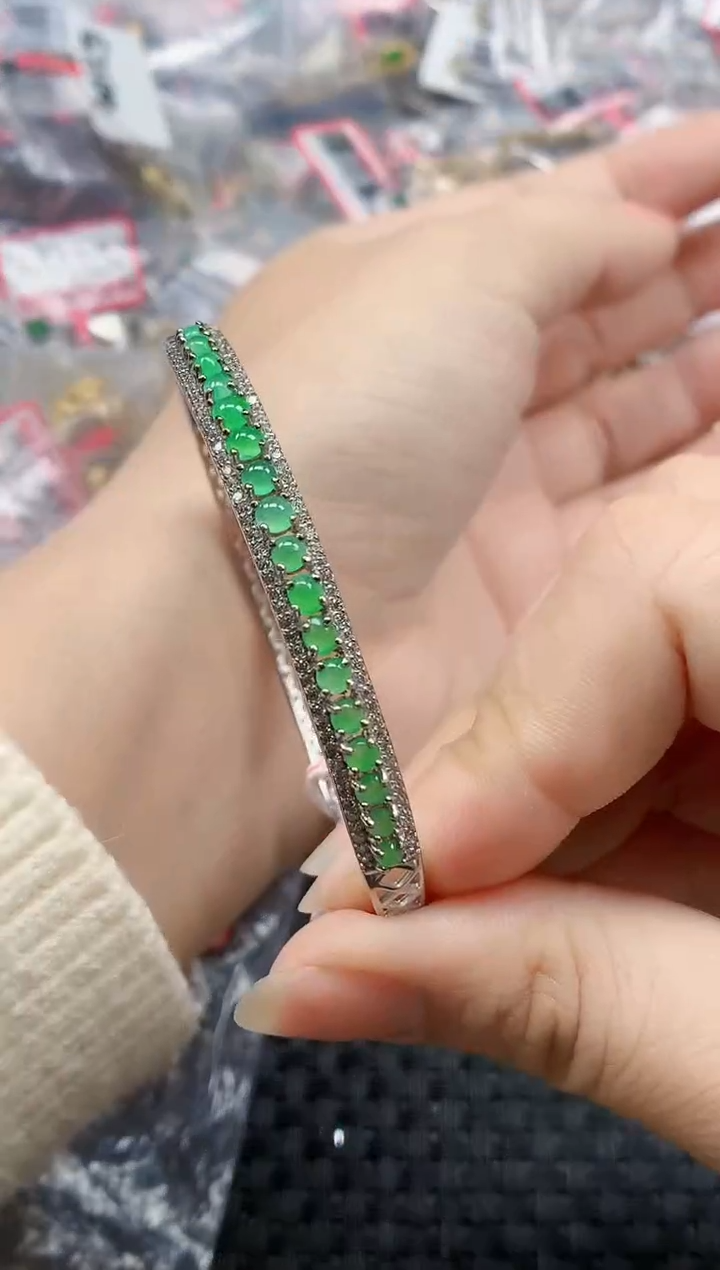 银S925镶嵌戒指翡翠天然A货缅甸翡翠