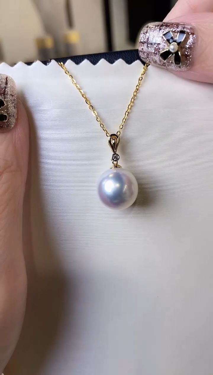 【闪购商品】海水珍珠吊坠(赠链)18K金镶嵌12-13澳白珍珠吊坠