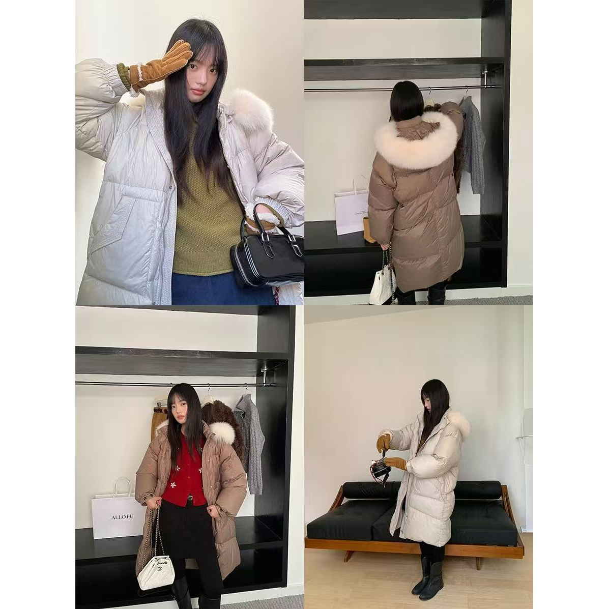 十三行ALLO FU-冬季福秒中长款白鸭绒羽绒外套(无毛领)#3712