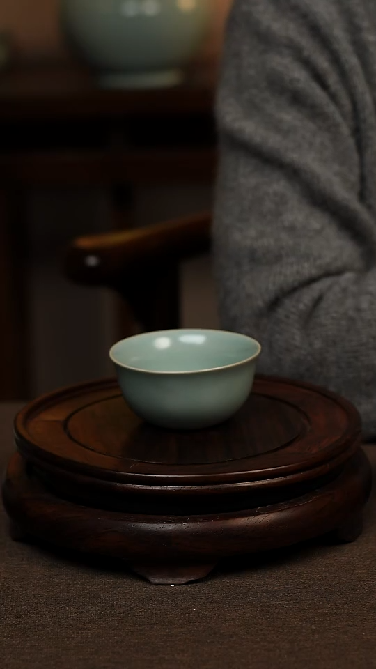 瓷片仿古天青鸡缸杯80ml 微瑕 不带礼盒