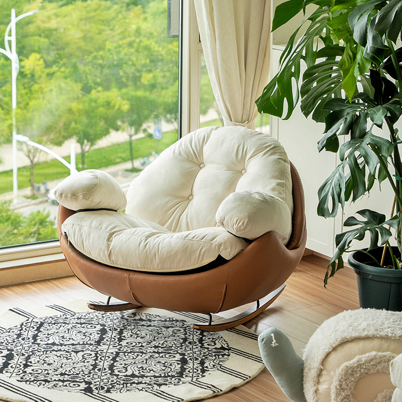 云朵抱抱摇椅沙发轻奢阳台家用休闲成人躺椅客厅椅懒人中古奶油风