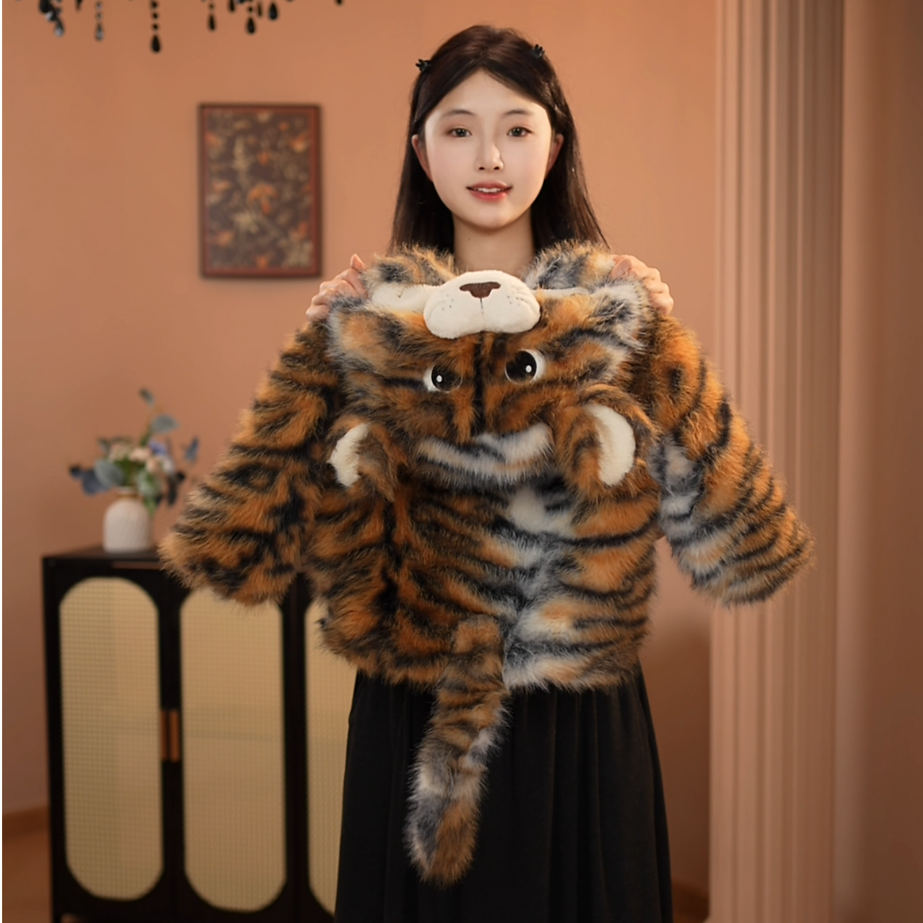 MRY儿童冬款毛绒毛茸茸萌宝小老虎草草冬季保暖短款加厚外套