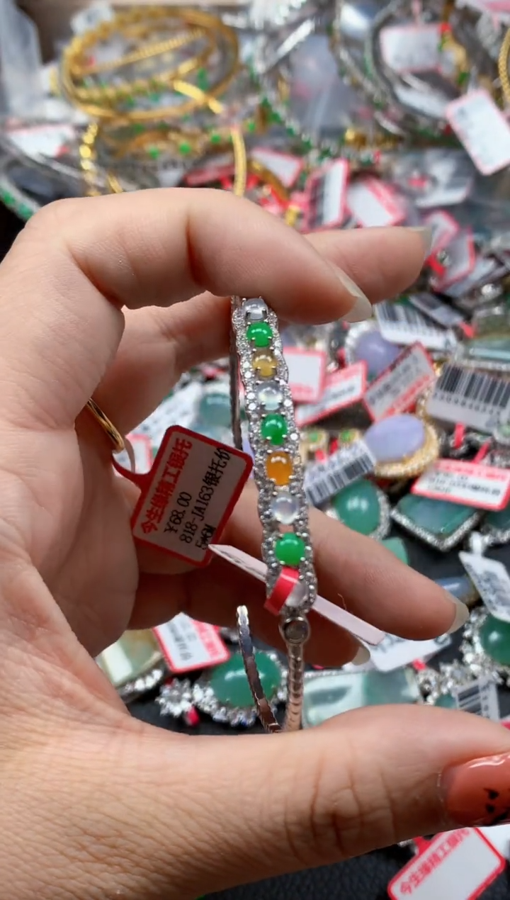 银S925镶嵌戒指翡翠天然A货缅甸翡翠