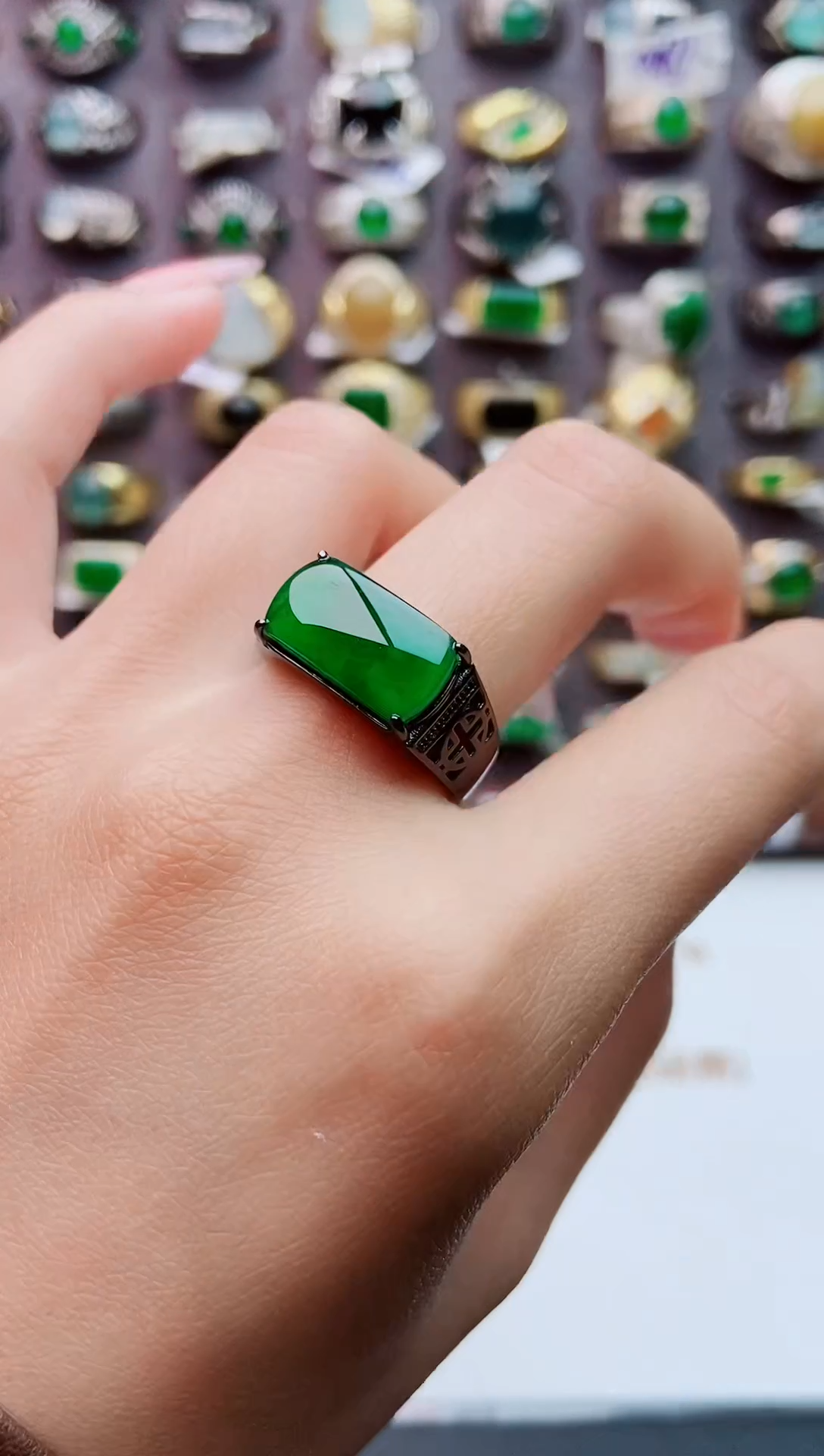银S925镶嵌戒指翡翠天然翡翠男戒