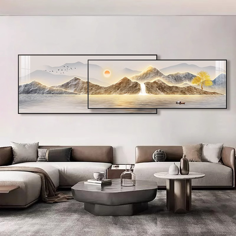 背有靠山大气艺术叠加装饰画客厅沙发现代风轻奢手工晶玄关装饰画