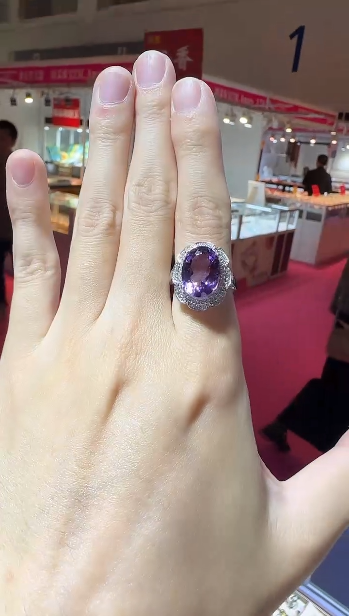 银S925镶嵌戒指紫晶10*14mm帝王紫