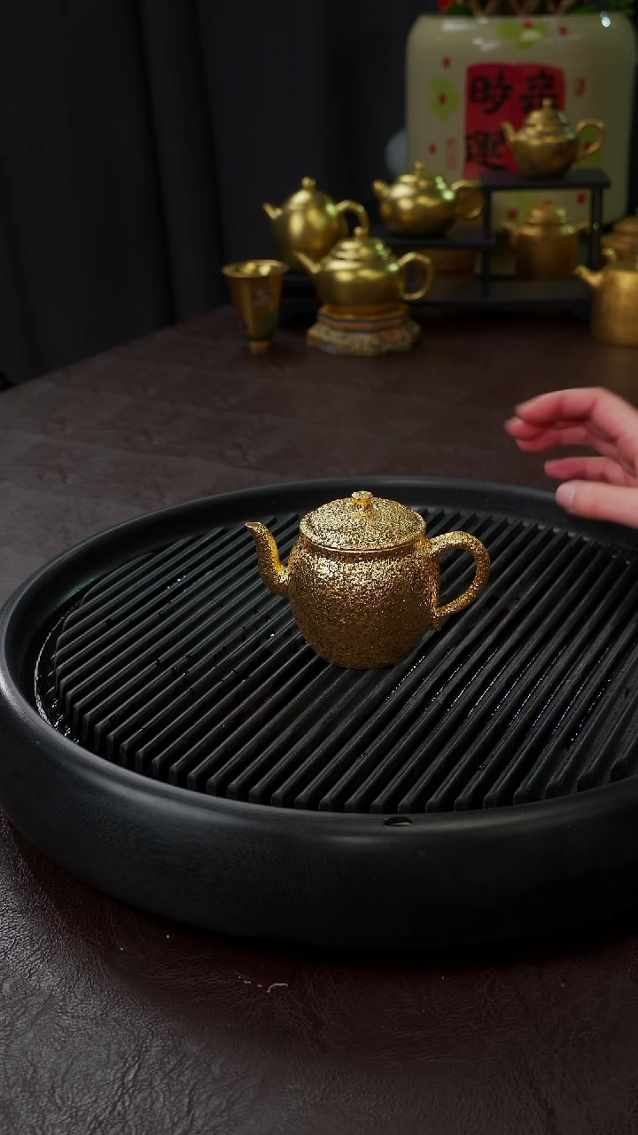 【闪购商品】杯【宜景窑鎏金】大口盖平嘴橄榄金壶