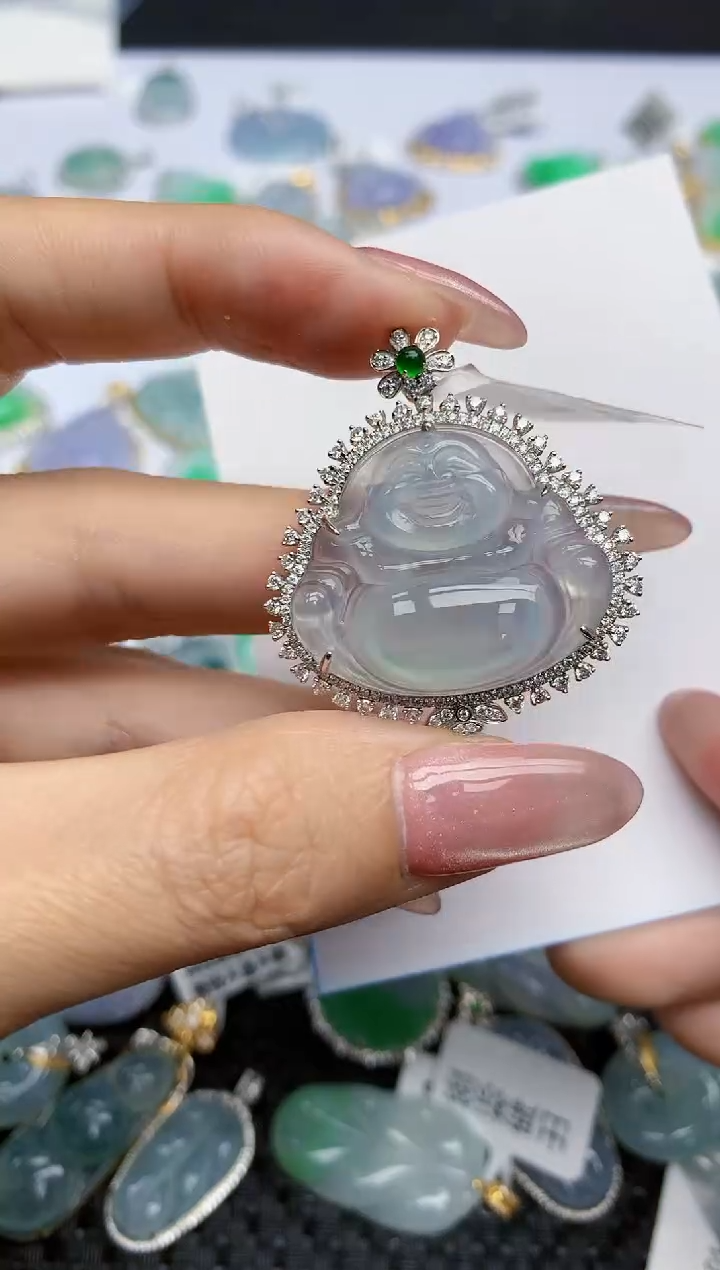 【闪购商品】翡翠挂件18K金镶嵌天然翡翠A货