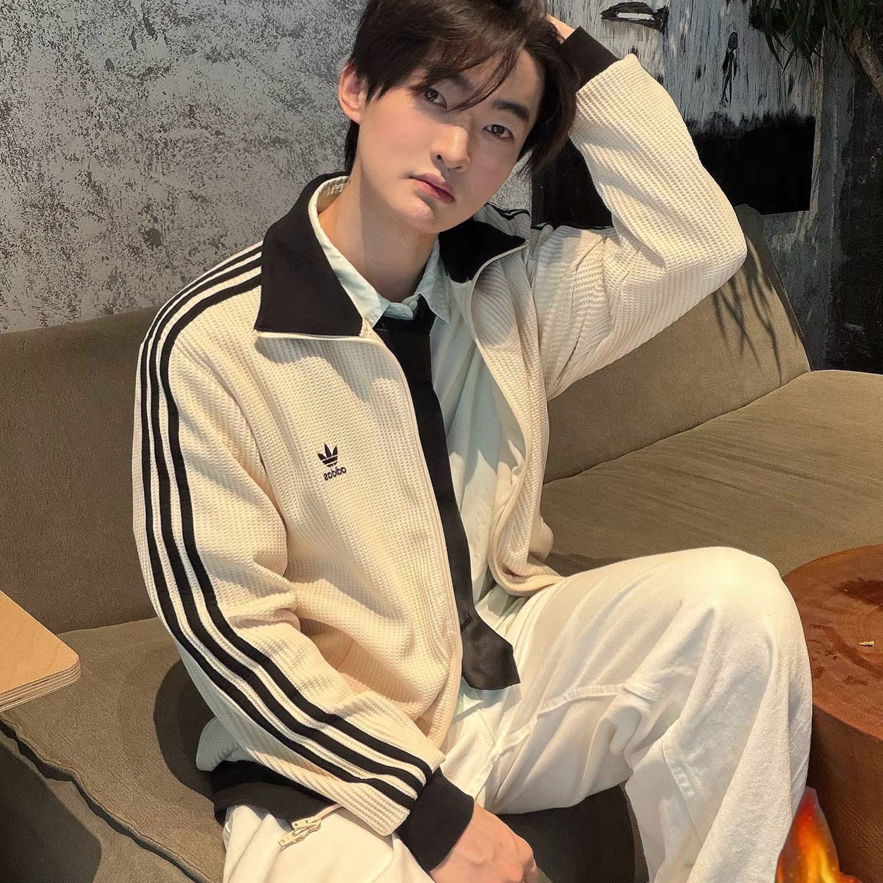 （商场撤柜）男女同款立领华夫格夹克外套秋冬刺绣百搭外套-0109