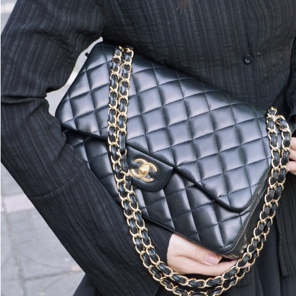 95新 Chanel/香奈儿 小花Jerry P205640624 CF JUMBO 黑色22开 