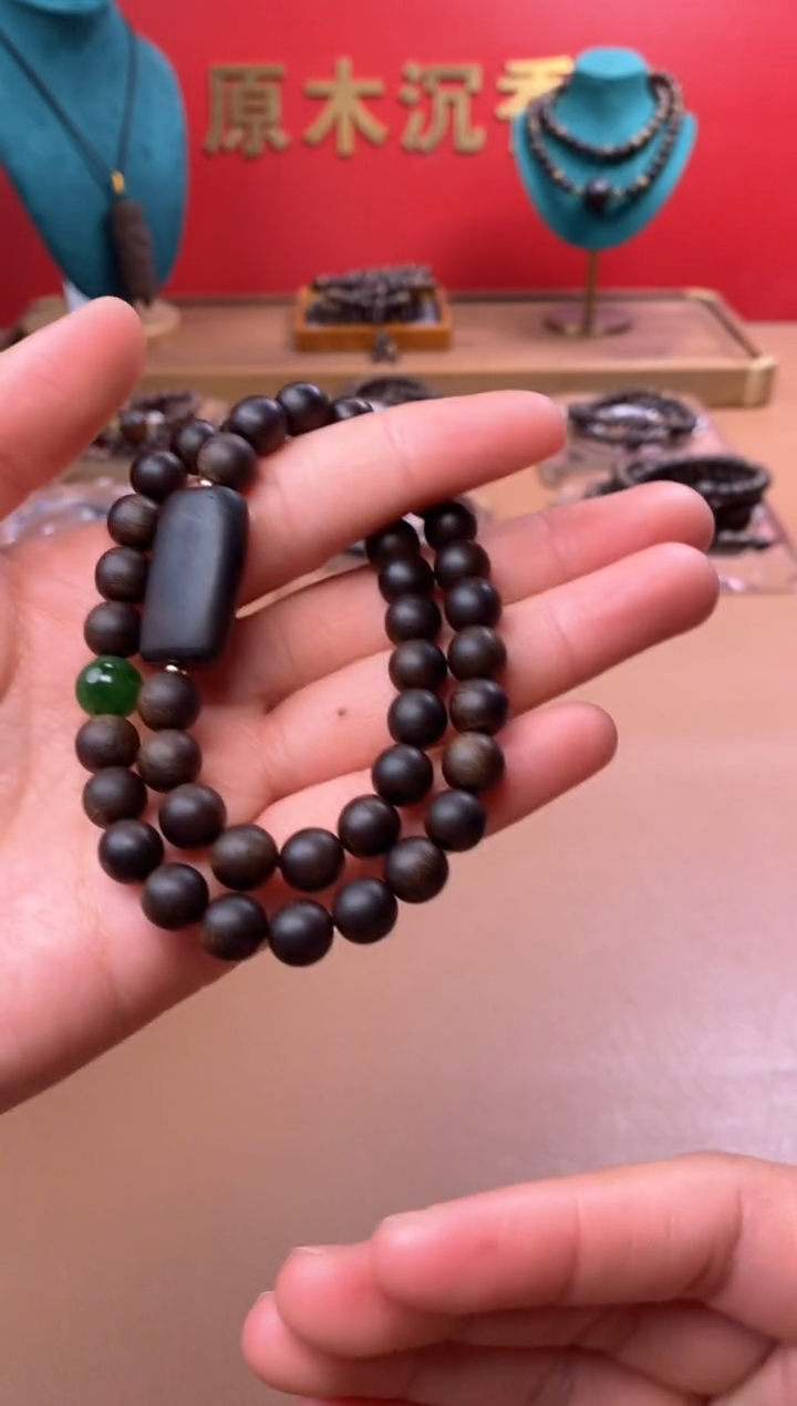 【闪购商品】沉香手串M沉水芽庄白棋08两圈+雷击顶珠沉香木雕