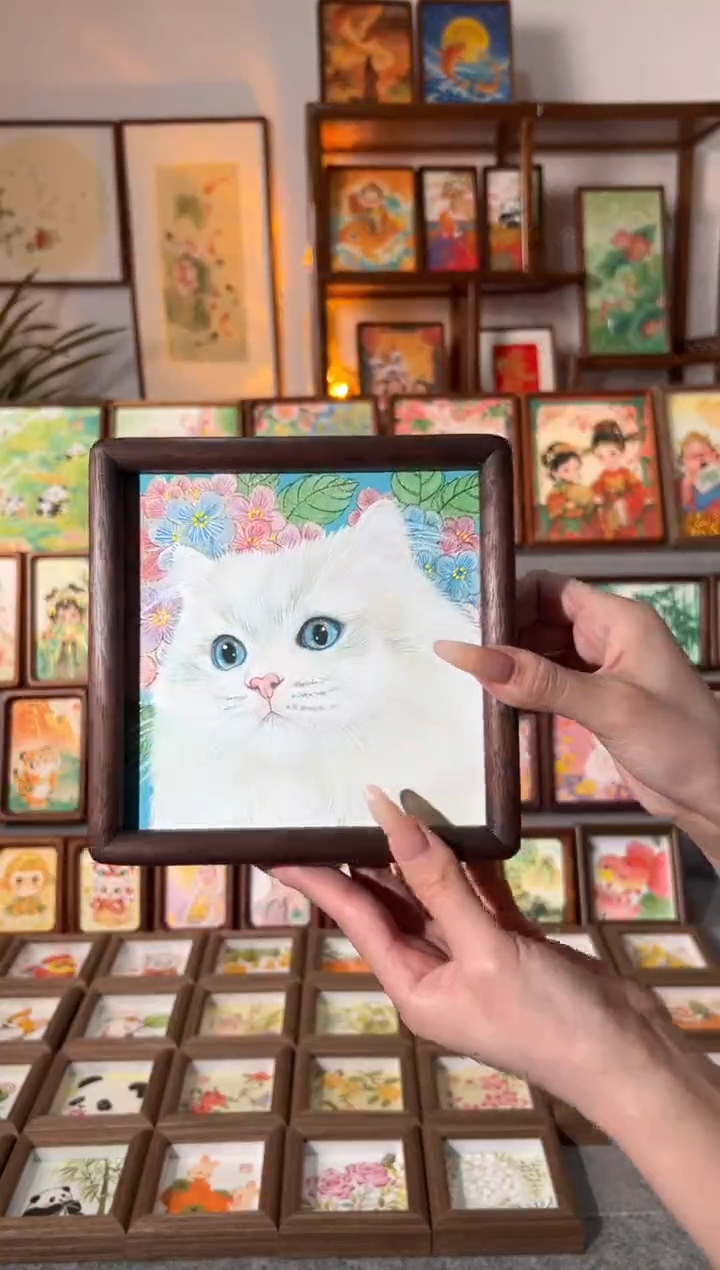 【闪购商品】国画绣球猫咪 手绘国画15胡桃