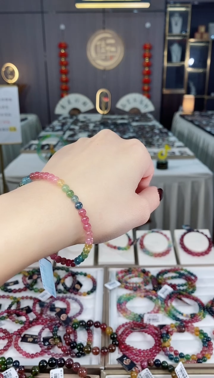 未镶嵌老矿碧玺色标彩虹单圈手串4mm+碧玺dan多样性发货一条