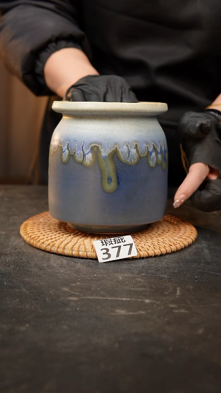 【闪购商品】瓷片377泥泥手工花盆口11高14