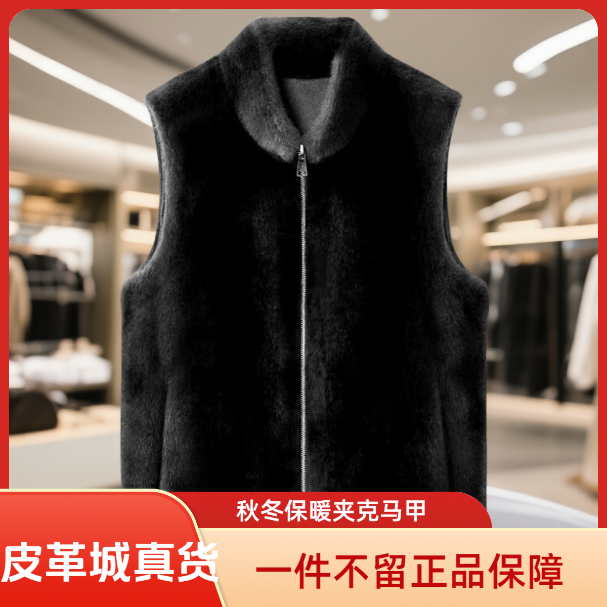 【皮革城正品】双面穿马甲秋冬拉链原色连帽直夹克马甲1-1