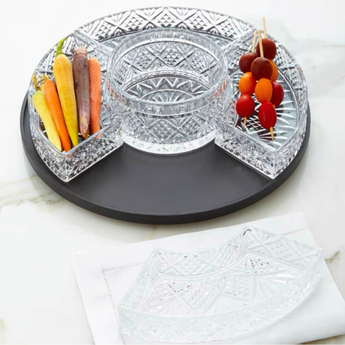 都柏林旋转果盘无铅水晶玻璃带托盘小吃零食酱汁坚果盘可拆分