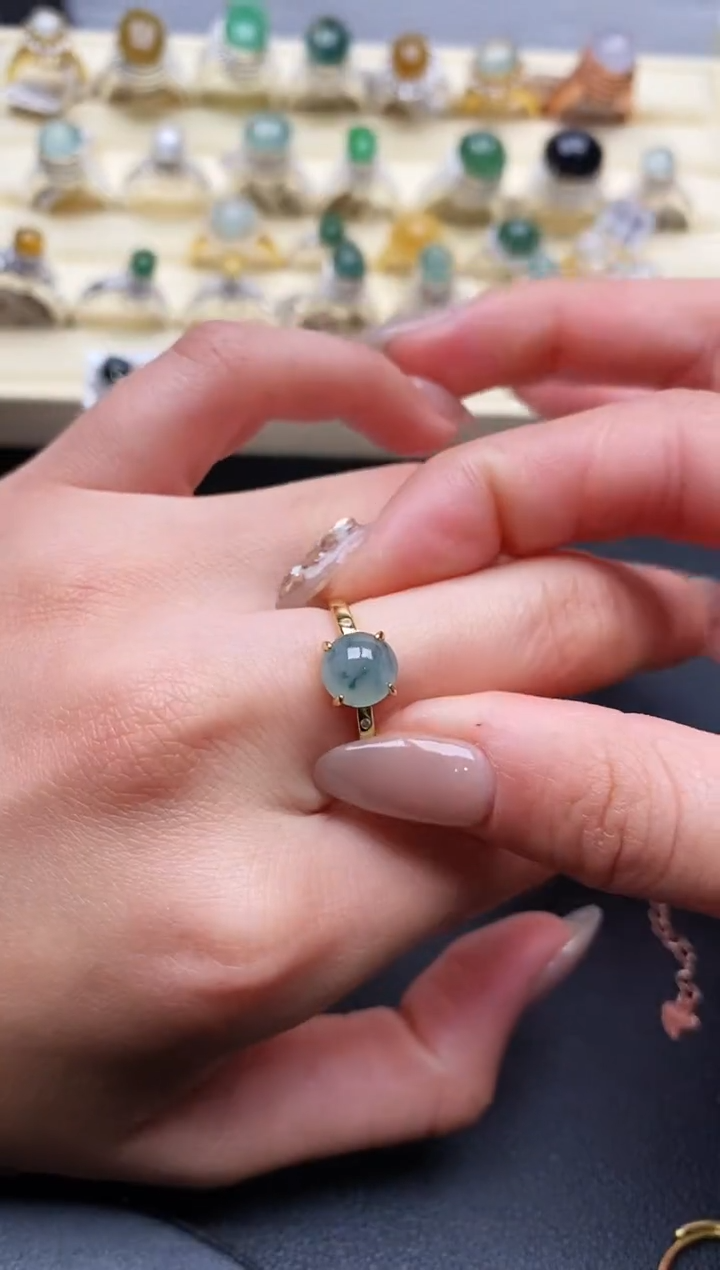 【闪购商品】翡翠戒指银S925镶嵌缅甸翡翠3   3+4