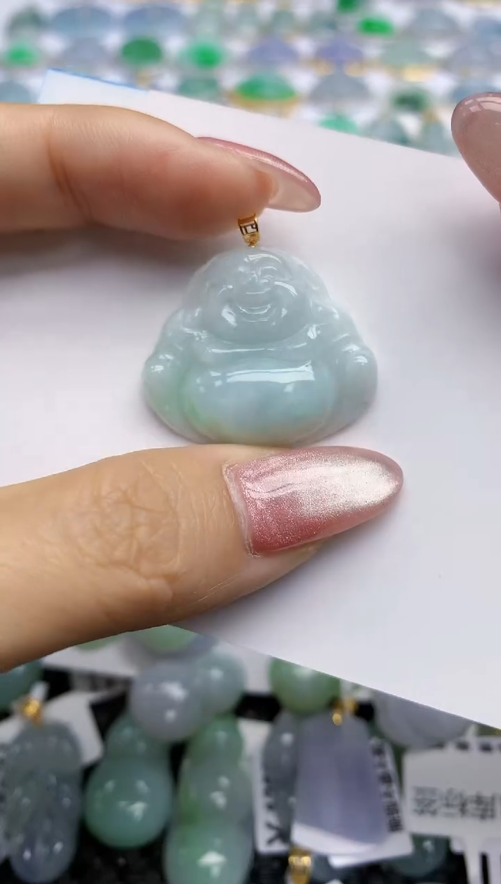 【闪购商品】翡翠挂件18K金镶嵌天然翡翠A货