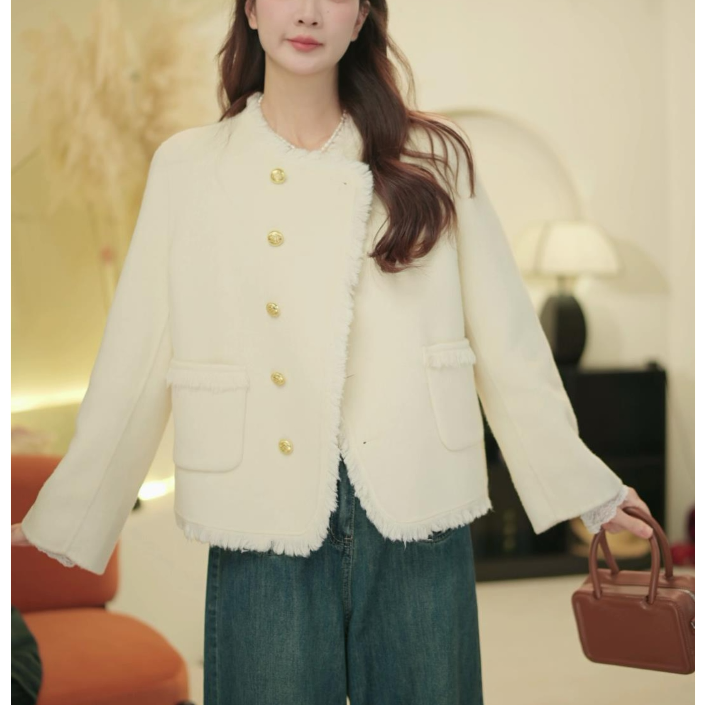 2025秋冬季轻奢新款设计感斜流苏百搭小香外套88608