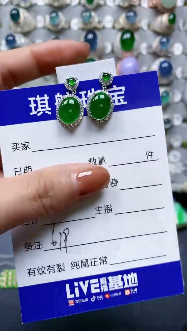 【闪购商品】翡翠耳饰银S925镶嵌0619