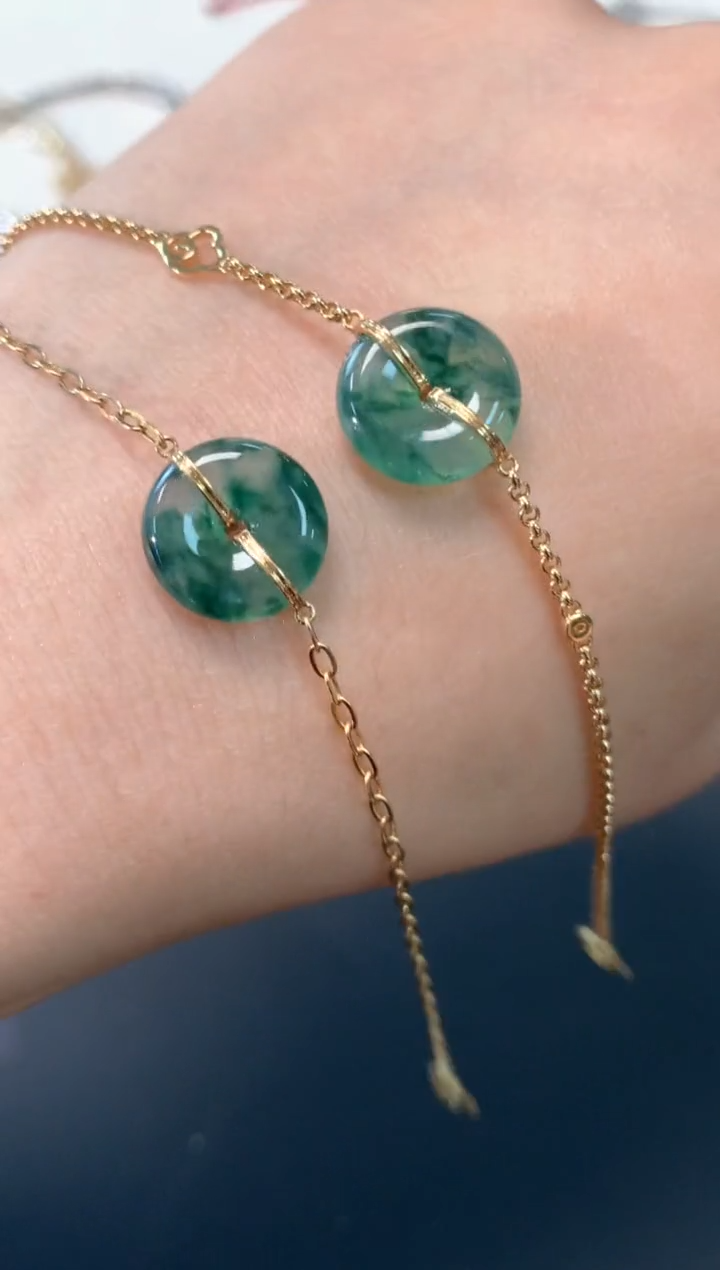 【闪购商品】翡翠手链18K金镶嵌A55|(多样性发货）2500