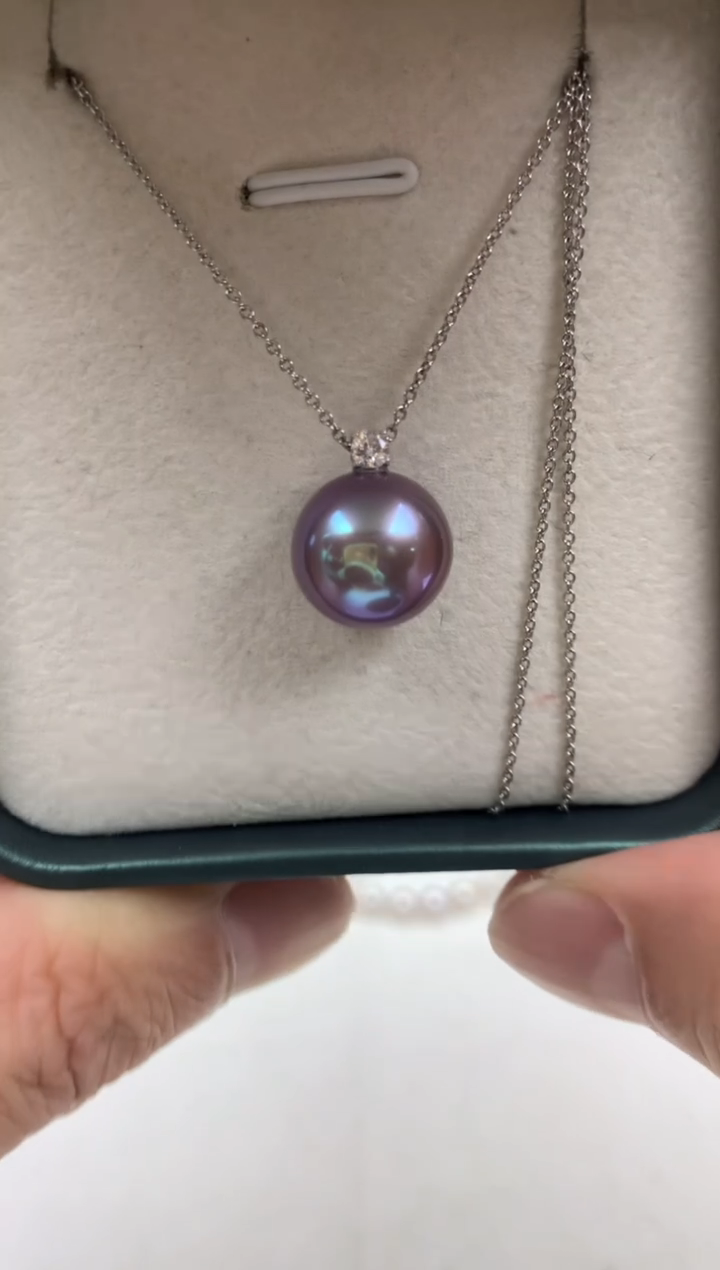18K金镶嵌ff淡水珍珠紫珠吊坠（赠链）12~13mm