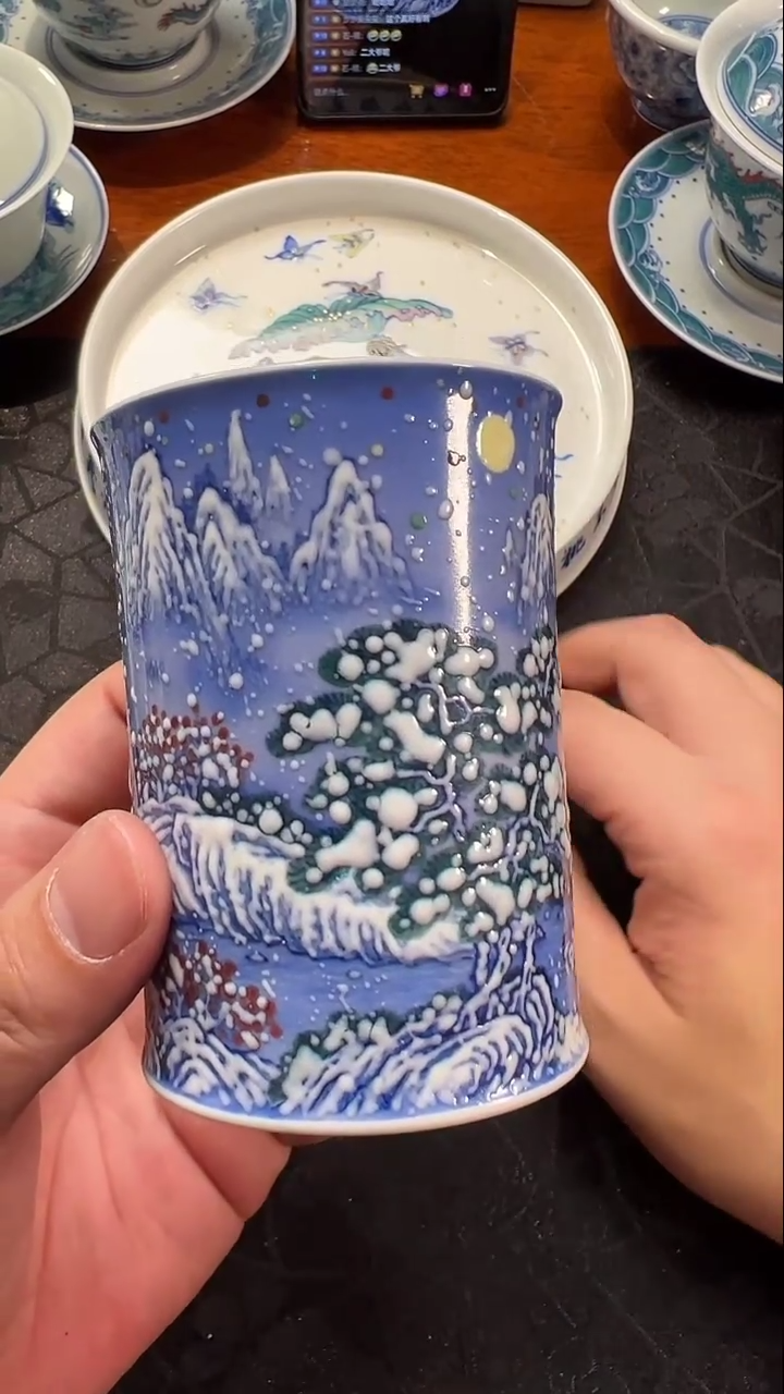 【闪购商品】陶瓷盖子款青山柴窑斗彩梦回大宋雪景杯