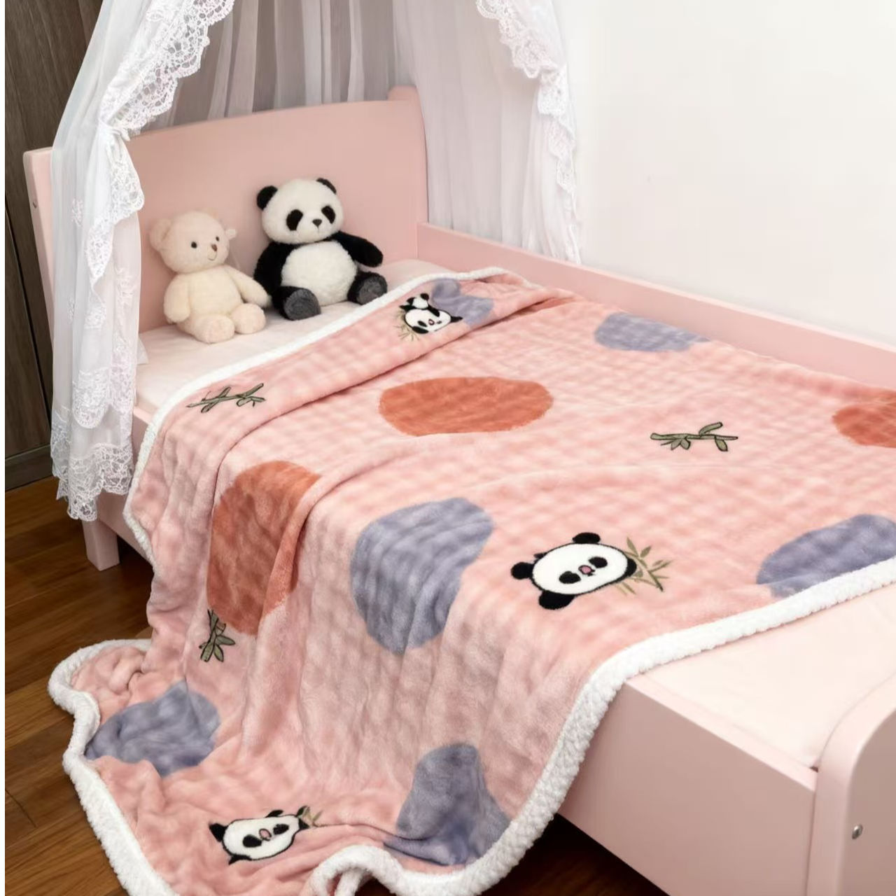 新款泡泡绒可爱小熊双面款INS风宿舍可用加厚亲肤毛毯
